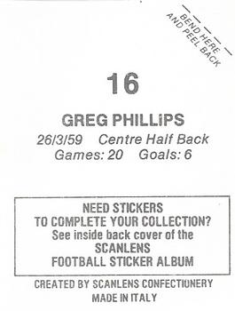 1984 Scanlens VFL Stickers #16 Greg Phillips Back